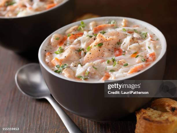 seafood chowder - chaudiere stock pictures, royalty-free photos & images