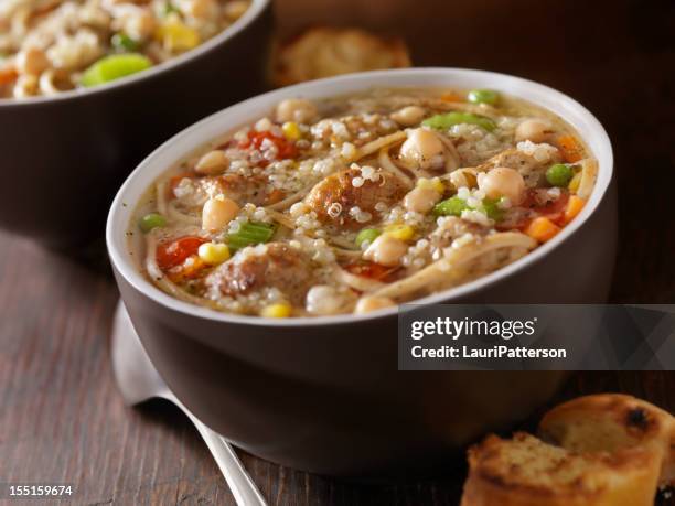 quinoa turkey meatball soup - quinoa and chickpeas stock pictures, royalty-free photos & images