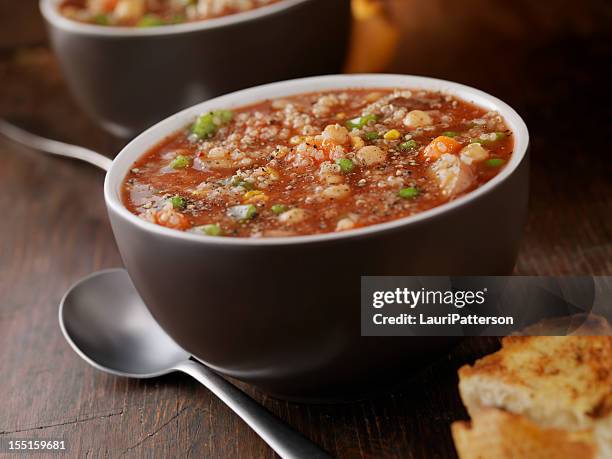 quinoa vegetable soup with chickpeas - stew stock pictures, royalty-free photos & images