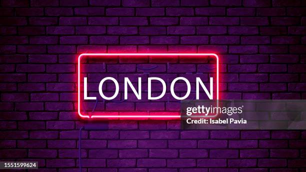 london word in neon lights - collection launch street style stock pictures, royalty-free photos & images