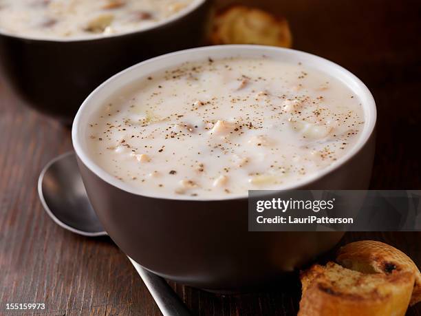 new england style clam chowder - clam chowder stock pictures, royalty-free photos & images