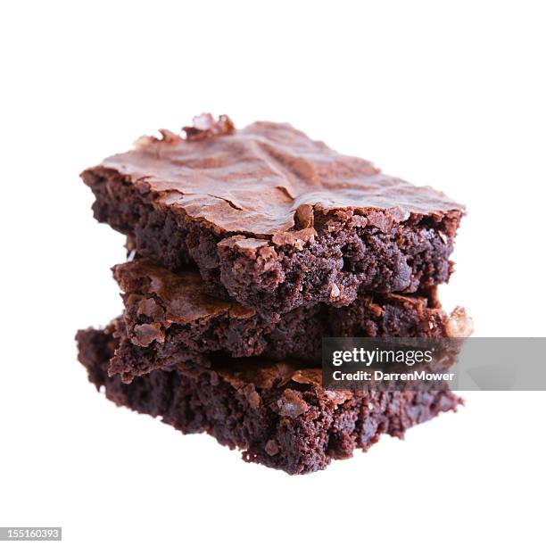 three brownies on top of each other isolated in white - white fudge stock pictures, royalty-free photos & images