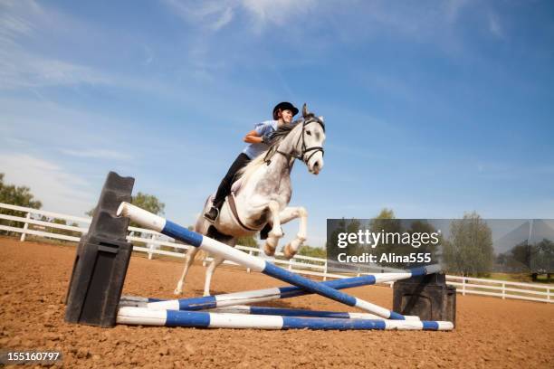 10 代の少女のポートレートの馬ジャンプ - arab horse ストックフォトと画像