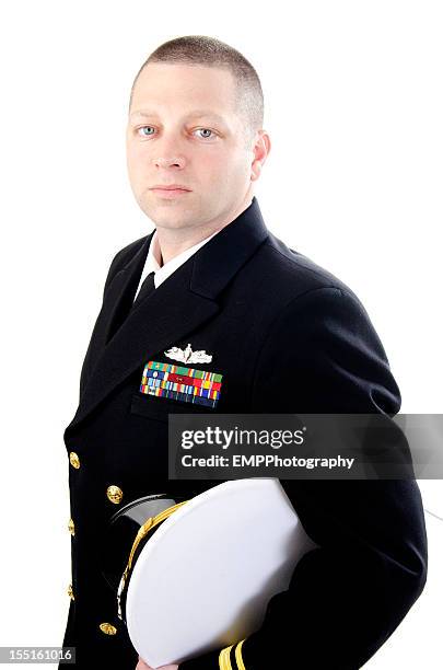 ejecutivo naval macho aislado en blanco - us navy fotografías e imágenes de stock