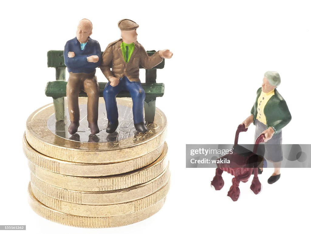 Old-age pension - pensioners on bench