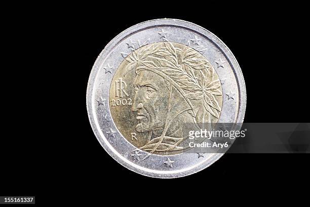 moneta da due euro in italiano dante alighieri - dante alighieri foto e immagini stock