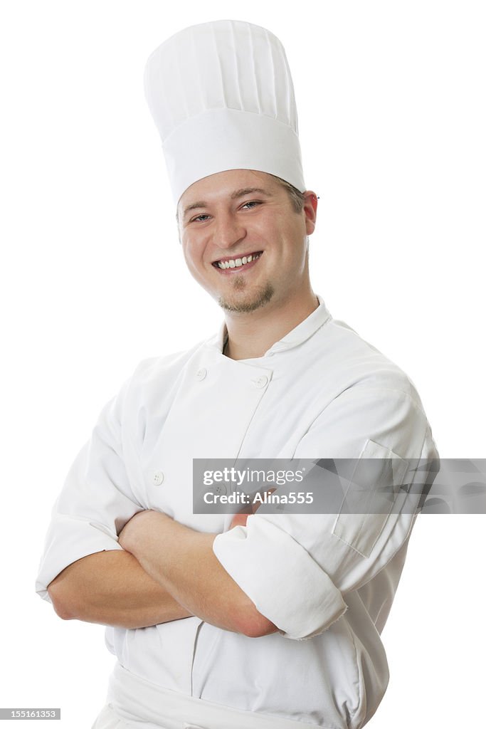 Portrait of happy smiling cook in  chefs hat and uniform