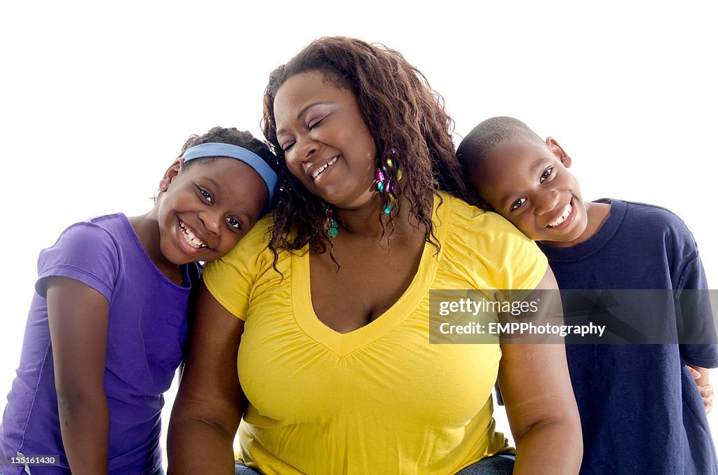 African American Mother with Twins Isolated on White