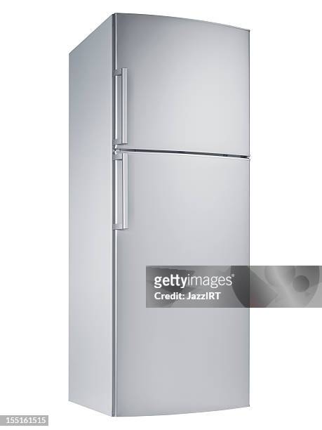 kühlschrank (mit clipping path isoliert auf weißem hintergrund - refrigerator stock-fotos und bilder