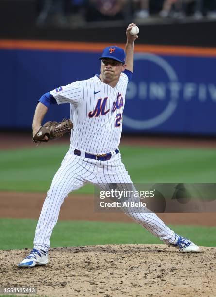 Brooks Raley of the New York Mets pitches against the Los Angeles Dodgers during their game at Citi Field in the Queens borough of New York City.