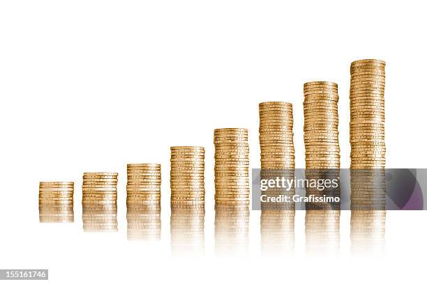 golden coins isolated on white background - column isolated stock pictures, royalty-free photos & images