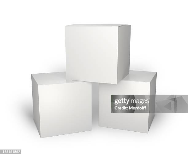 tres cuadro en blanco aislado en blanco - tres objetos fotografías e imágenes de stock