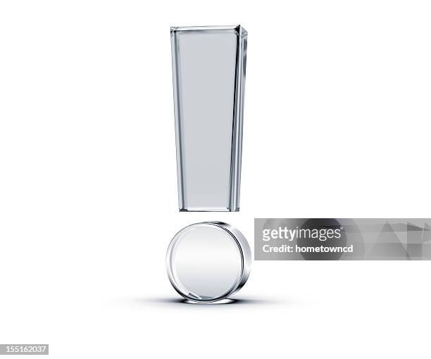 3d glass like exclamation mark on white background - exclamation point stock pictures, royalty-free photos & images