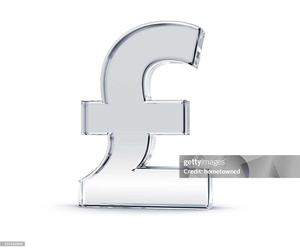 Shiny silver sterling pound symbol in white background