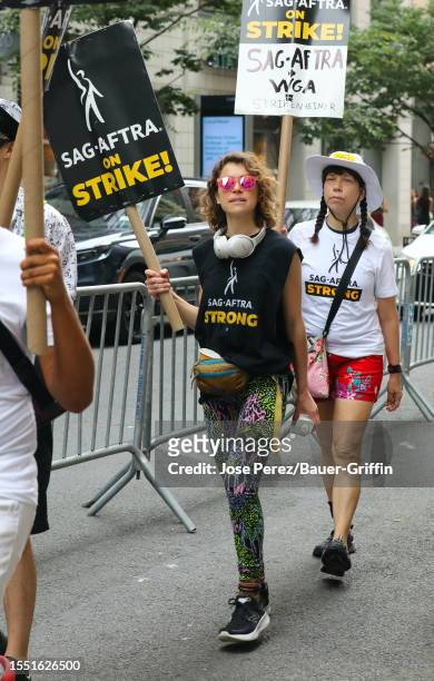 Tatiana Maslany is seen at the SAG-AFTRA picket line in Downtown, Manhattan. On July 24, 2023 in New York City.