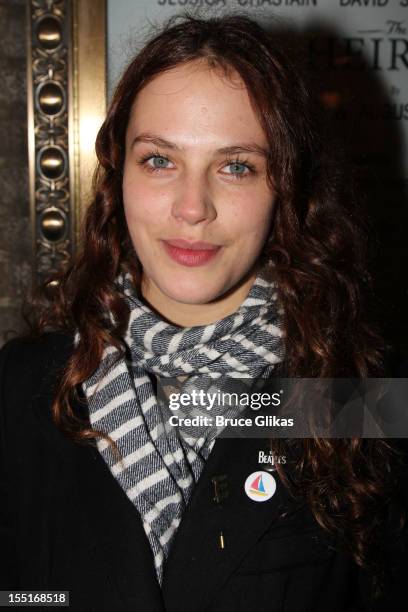 Jessica Brown Findlay attends the opening night of the revival of "The Heiress" on Broadway at the Walter Kerr Theatre on November 1, 2012 in New...