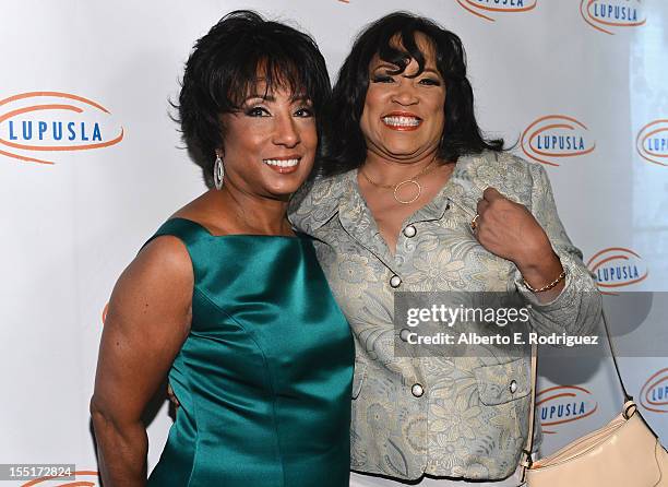 Executive producer Carolyn Folks and actress Jackee Harry arrive to the Lupus LA 10th Anniversary Hollywood Bag Ladies Luncheon at Regent Beverly...