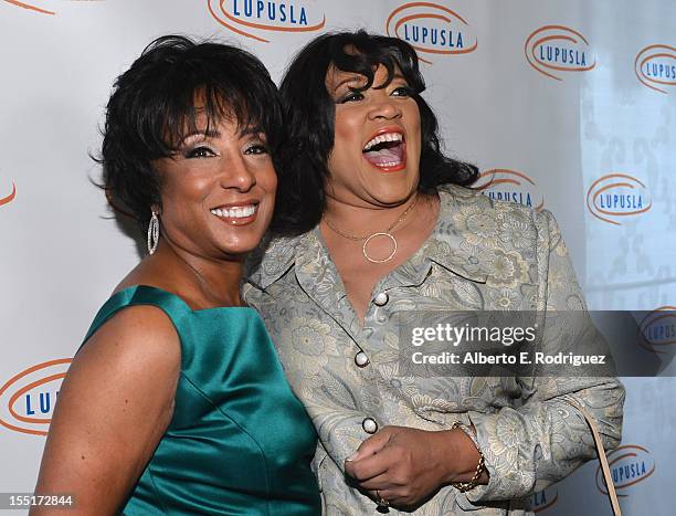 Executive producer Carolyn Folks and actress Jackee Harry arrive to the Lupus LA 10th Anniversary Hollywood Bag Ladies Luncheon at Regent Beverly...