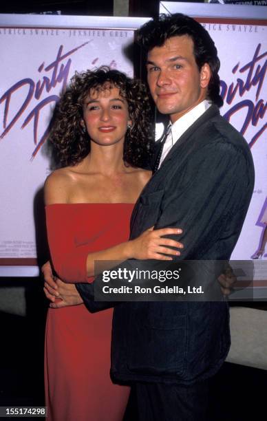 Actress Jennifer Grey and Patrick Swayze attend the premiere of "Dirty Dancing" on August 17, 1987 at the Gemini Theater in New York City.