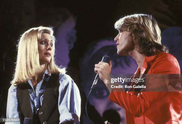 Singer Olivia Newton-John and singer Andy Gibb rehearse for "The Music for UNICEF Concert: A Gift of Song" Benefit on January 9, 1979 at the United...