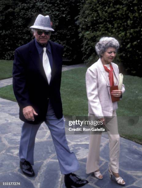 Actor Alan Hale Jr. And wife Naomi Hale attend Jim Davis Memorial Service on May 1, 1981 at Forest Lawn Memorial Park in Glendale, California.