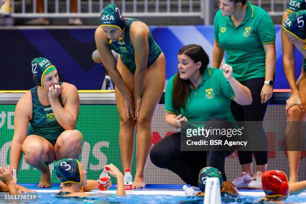 Time out South Africa with headcoach Nicola Barrett of South Africa, Tumani Macdoneell of South Africa, Kelsey White of South Africa, Anna Thornton-...