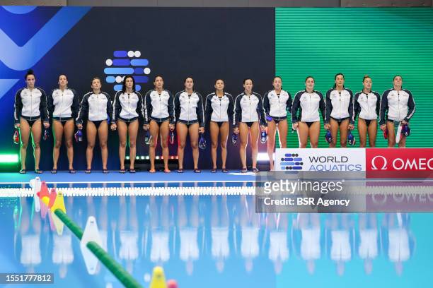 Line up team Italy during the World Aquatics Championships 2023 Women's match between USA and Italy on July 24, 2023 in Fukuoka, Japan.