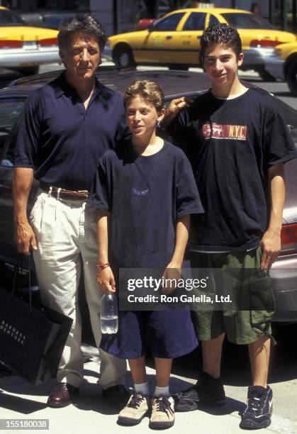 Actor Dustin Hoffman and sons Matt Hoffman and Alex Hoffman sighted on July 27, 1997 on Madison Avenue in New York City.