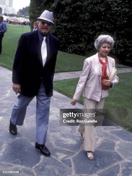 Actor Alan Hale Jr. And wife Naomi Hale attend Jim Davis Memorial Service on May 1, 1981 at Forest Lawn Memorial Park in Glendale, California.