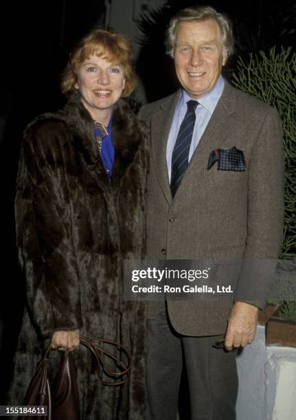 Actor George Gaynes and Allyn Ann McLerie sighted on February 21, 1986 at Spago Restaurant in West Hollywood, California.