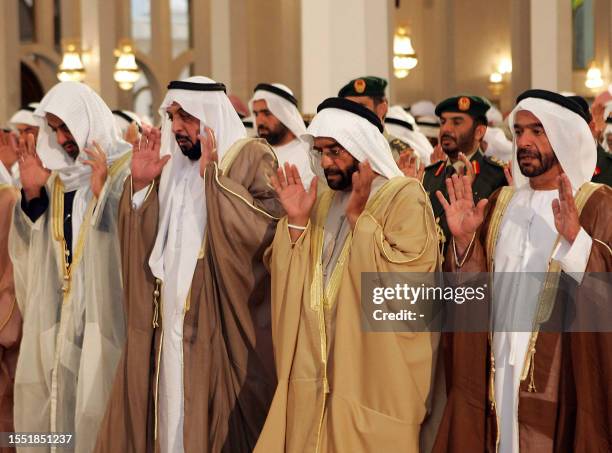 President Sheikh Khalifa bin Zayed al-Nahayan attends the Eid al-adha prayer with Crown Prince of Abu Dhabi Sheikh Mohammed bin Zayed al-Nahayan ,...