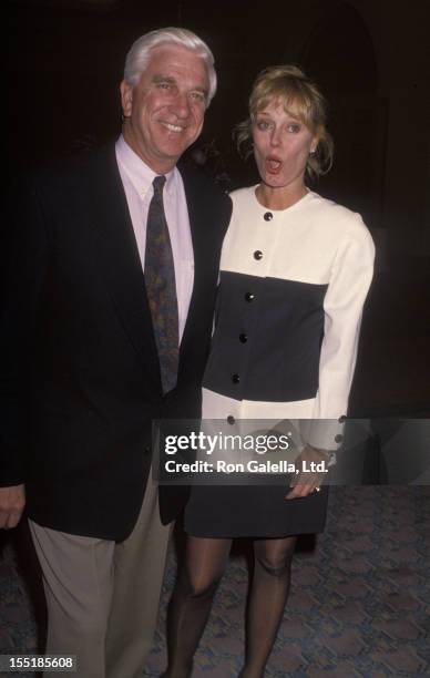 Actor Leslie Nielsen and wife Barbaree Earl attend Mission Hills Celebrity Sports Invitational on November 29, 1991 at Rancho Park in Los Angeles,...