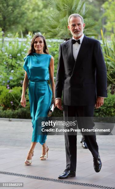 Their Majesties King Felipe de Borbon and Queen Letizia Ortiz arrive at ABC's new headquarters to preside over the gala presentation of the "Mariano...
