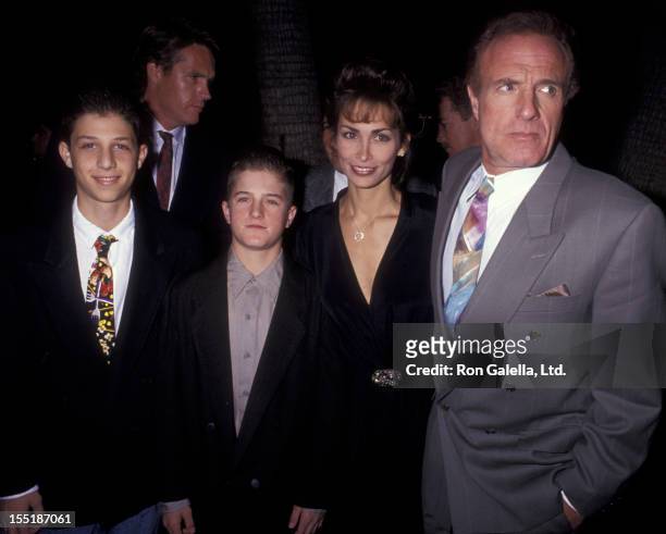 Actor James Caan, Ingrid Hajek and Scott Caan attend the premiere of "For The Boys" on November 14, 1991 at the Academy Theater in Beverly Hills,...