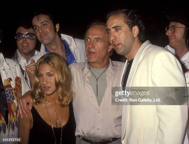 Actress Sarah Jessica Parker, actor James Caan and actor Nicoals Cage attend the "Honeymoon in Vegas" Hollywood Premiere on August 25, 1992 at Mann's...