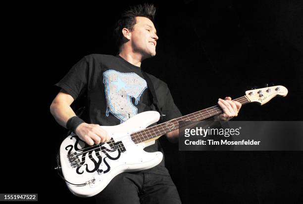 Mark Hoppus of Blink 182 performs at Sleep Train Amphitheatre on September 12, 2009 in Wheatland, California.