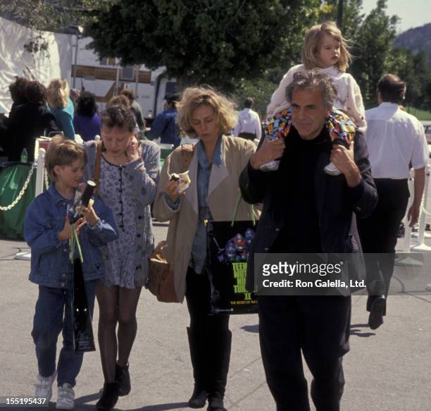 Actor Maximillian Schell, Natasha Schell and family attend the premiere of "Teenage Mutant Ninja Turtles 2" on March 17, 1992 at the Cineplex Odeon...