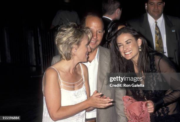 Journalist Tina Brown, Ron Galotti and Demi Moore attend the launch party for Talk Magazine on August 2, 1999 at Liberty Island in New York City.