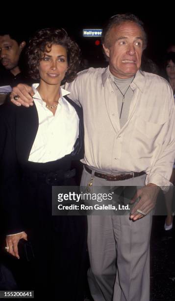 Actor James Caan and Ingrid Hajek attend the premiere of "Honeymoon In Vegas" on August 25, 1992 at Mann Chinese Theater in Hollywood, California.