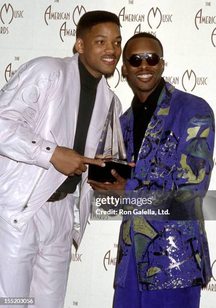 Actor Will Smith and hip hop producer DJ Jazzy Jeff attend the 19th Annual American Music Awards on January 27, 1992 at Shrine Auditorium in Los...