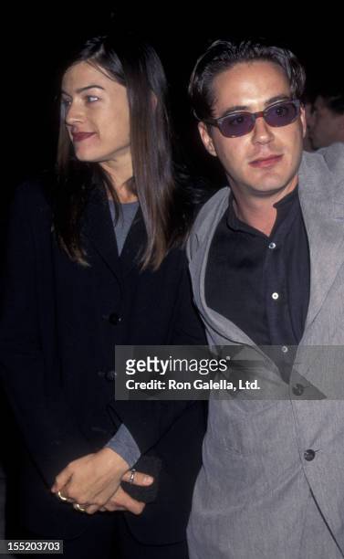 Actor Robert Downey Jr. And wife Deborah Falconer attend the premiere of "Home For The Holidays" on October 30, 1995 at Paramount Studios in...