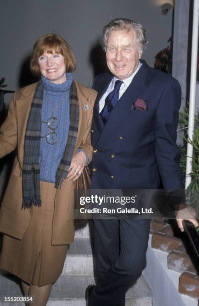 Actor George Gaynes and Allyn Ann McLerie sighted on December 18, 1986 at Spago Restaurant in West Hollywood, California.