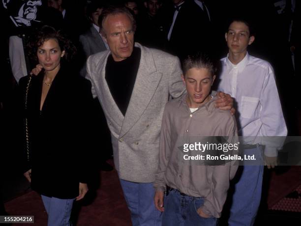 Actor James Caan, Scott Caan and Ingrid Hajek attend the premiere of "Batman Returns" on June 16, 1992 at Mann Chinese Theater in Hollywood,...