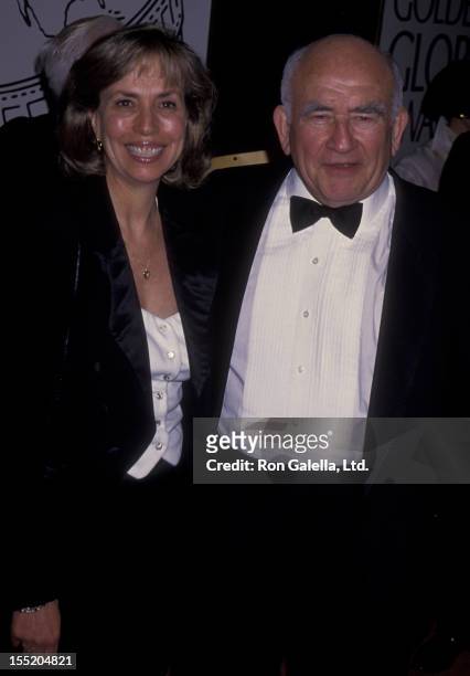 Actor Ed Asner and Cindy Gilmore attend 51st Annual Golden Globe Awards on January 22, 1994 at the Beverly Hilton Hotel in Beverly Hills, California..