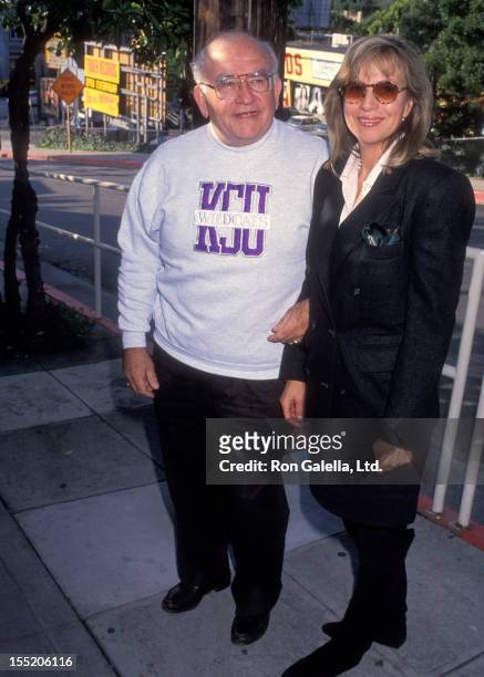 Actor Ed Asner and wife Cindy Gilmore attend "Howard Stern Show" Live Broadcast Party on November 23, 1992 at Spago Restaurant in West Hollywood,...