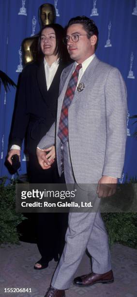 Actor Robert Downey Jr. And wife Deborah Falconer attend the nominees luncheon for 65th Annual Academy Awards on March 16, 1993 at the Beverly Hilton...