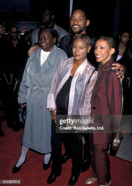 Actor Will Smith, actress Jada Pinkett Smith, mother Adrienne Banfield and grandmother Marion Banfield attend the "Woo" Hollywood Premiere on May 5,...