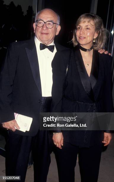 Actor Ed Asner and Cindy Gilmore attends 46th Annual Writer's Guild of America Awards on March 13, 1994 at the Beverly Hilton Hotel in Beverly Hills,...