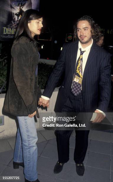 Actor Robert Downey Jr. And wife Deborah Falconer attend the premiere of "Tales From The Crypt - Demon Night" on January 11, 1995 at the Galaxy...