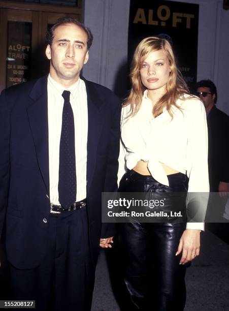 Actor Nicolas Cage and girlfriend Kristen Zang attend the "It Could Happen to You" Cast & Crew Celebrate First Day of Production on July 28, 1993 at...